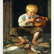 Michael Ancher - Junge füttert Enten 1879 | Giclée Kunstdruck gerahmt