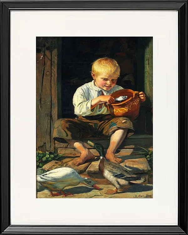 Michael Ancher - Junge füttert Enten 1879 | Giclée Kunstdruck gerahmt