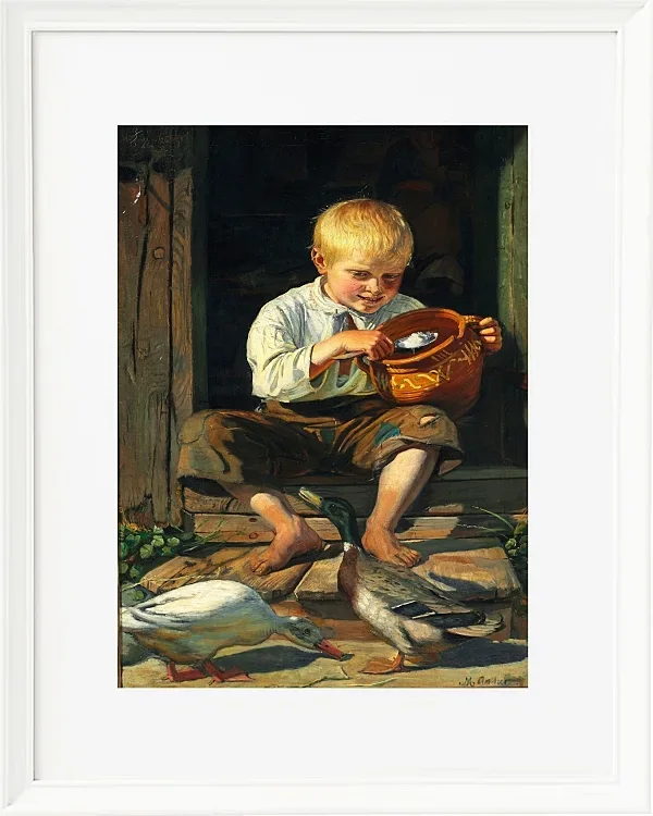 Michael Ancher - Junge füttert Enten 1879 | Giclée Kunstdruck gerahmt