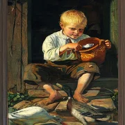 Michael Ancher - Junge füttert Enten 1879 | Giclée Kunstdruck gerahmt