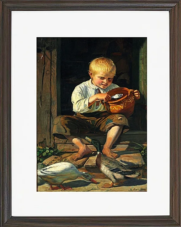 Michael Ancher - Junge füttert Enten 1879 | Giclée Kunstdruck gerahmt