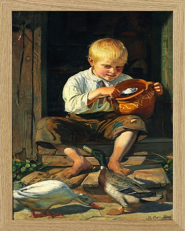 Michael Ancher - Junge füttert Enten 1879 | Giclée Kunstdruck gerahmt