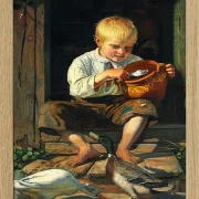 Michael Ancher - Junge füttert Enten 1879 | Giclée Kunstdruck gerahmt