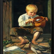 Michael Ancher - Junge füttert Enten 1879 | Giclée Kunstdruck gerahmt