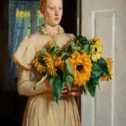 Michael Ancher - Mädchen mit Sonnenblumen 1893 | Giclée Kunstdruck gerahmt