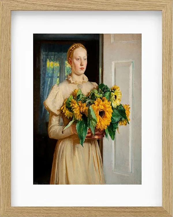 Michael Ancher - Mädchen mit Sonnenblumen 1893 | Giclée Kunstdruck gerahmt
