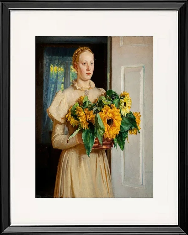 Michael Ancher - Mädchen mit Sonnenblumen 1893 | Giclée Kunstdruck gerahmt