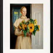 Michael Ancher - Mädchen mit Sonnenblumen 1893 | Giclée Kunstdruck gerahmt