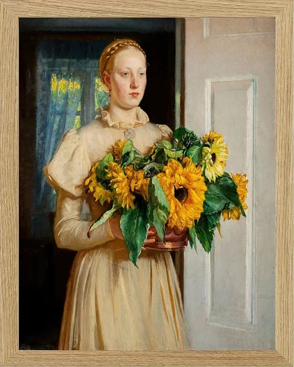 Michael Ancher - Mädchen mit Sonnenblumen 1893 | Giclée Kunstdruck gerahmt