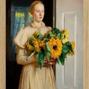 Michael Ancher - Mädchen mit Sonnenblumen 1893 | Giclée Kunstdruck gerahmt