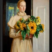 Michael Ancher - Mädchen mit Sonnenblumen 1893 | Giclée Kunstdruck gerahmt