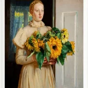 Michael Ancher - Mädchen mit Sonnenblumen 1893 | Giclée Kunstdruck gerahmt