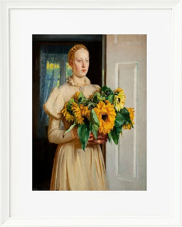 Michael Ancher - Mädchen mit Sonnenblumen 1893 | Giclée Kunstdruck gerahmt