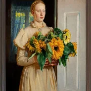 Michael Ancher - Mädchen mit Sonnenblumen 1893 | Giclée Kunstdruck gerahmt