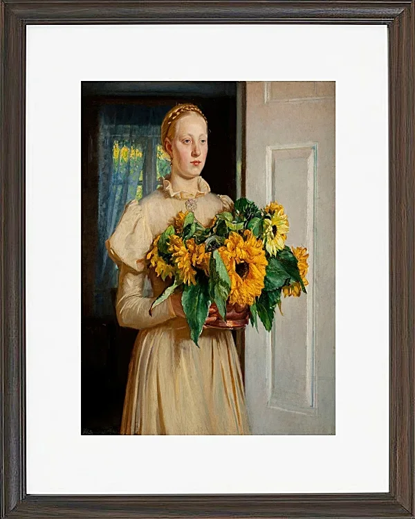 Michael Ancher - Mädchen mit Sonnenblumen 1893 | Giclée Kunstdruck gerahmt