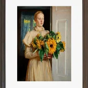 Michael Ancher - Mädchen mit Sonnenblumen 1893 | Giclée Kunstdruck gerahmt