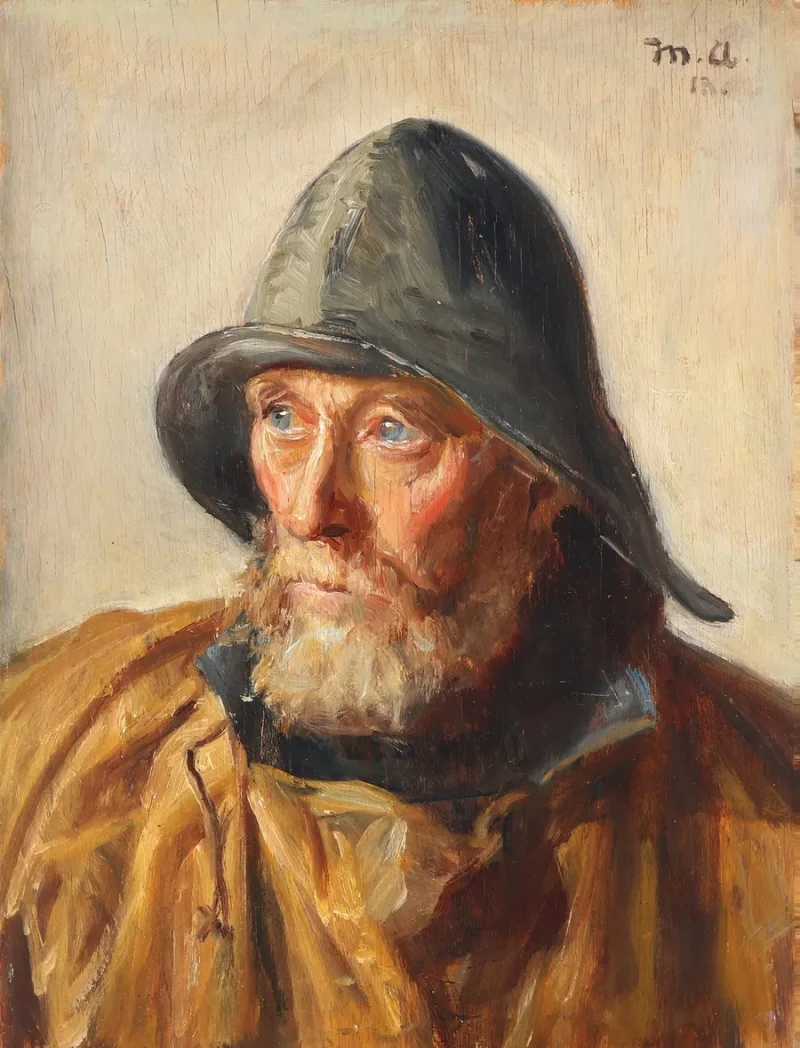 Michael Ancher - Porträt eines Fischers 1913 | Giclée Kunstdruck gerahmt
