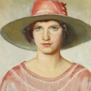 Michael Ancher - Porträt eines Mädchens in rosa Kleid 1889 | Giclée Kunstdruck gerahmt