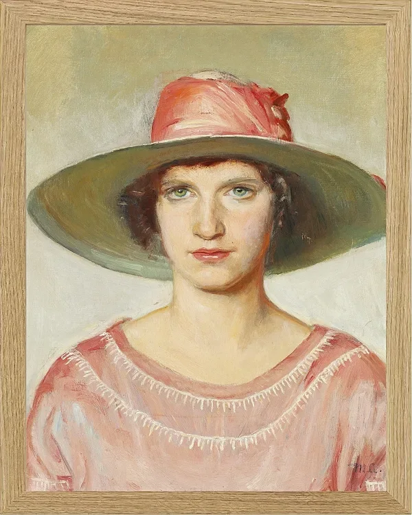 Michael Ancher - Porträt eines Mädchens in rosa Kleid 1889 | Giclée Kunstdruck gerahmt