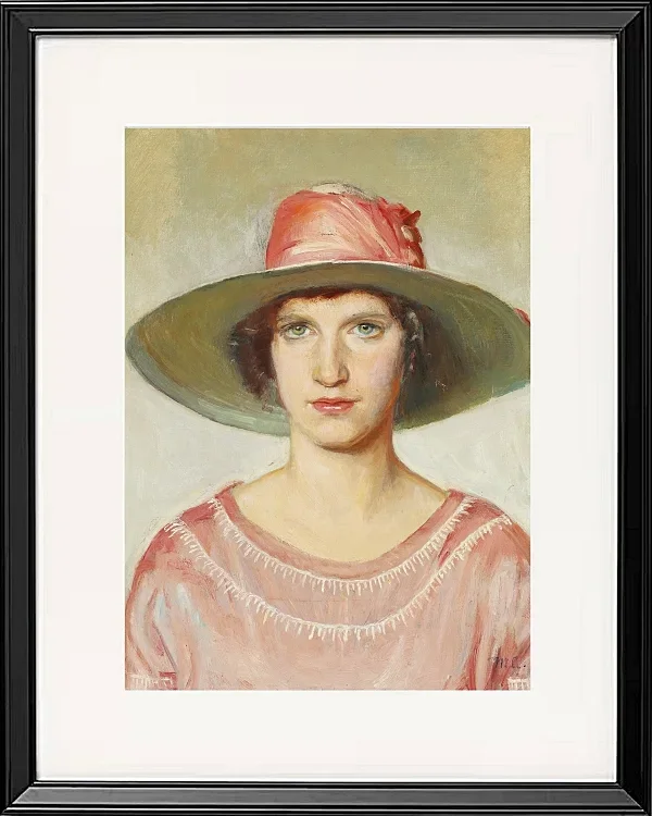 Michael Ancher - Porträt eines Mädchens in rosa Kleid 1889 | Giclée Kunstdruck gerahmt