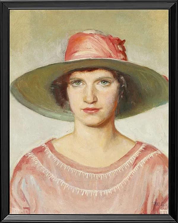 Michael Ancher - Porträt eines Mädchens in rosa Kleid 1889 | Giclée Kunstdruck gerahmt