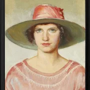 Michael Ancher - Porträt eines Mädchens in rosa Kleid 1889 | Giclée Kunstdruck gerahmt