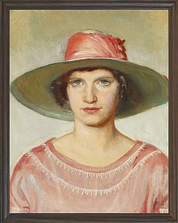 Michael Ancher - Porträt eines Mädchens in rosa Kleid 1889 | Giclée Kunstdruck gerahmt