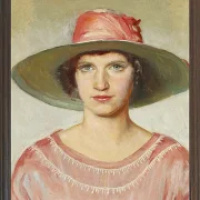 Michael Ancher - Porträt eines Mädchens in rosa Kleid 1889 | Giclée Kunstdruck gerahmt