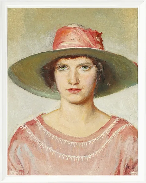 Michael Ancher - Porträt eines Mädchens in rosa Kleid 1889 | Giclée Kunstdruck gerahmt