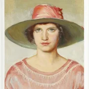 Michael Ancher - Porträt eines Mädchens in rosa Kleid 1889 | Giclée Kunstdruck gerahmt