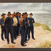 Michael Ancher - Skagen Fischer am Strand mit Blick aufs Meer 1925 | Giclée Kunstdruck gerahmt