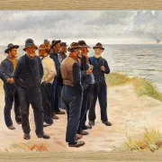 Michael Ancher - Skagen Fischer am Strand mit Blick aufs Meer 1925 | Giclée Kunstdruck gerahmt