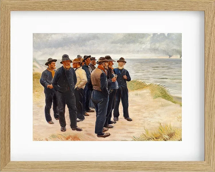 Michael Ancher - Skagen Fischer am Strand mit Blick aufs Meer 1925 | Giclée Kunstdruck gerahmt