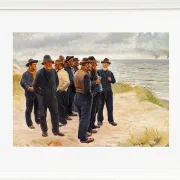 Michael Ancher - Skagen Fischer am Strand mit Blick aufs Meer 1925 | Giclée Kunstdruck gerahmt
