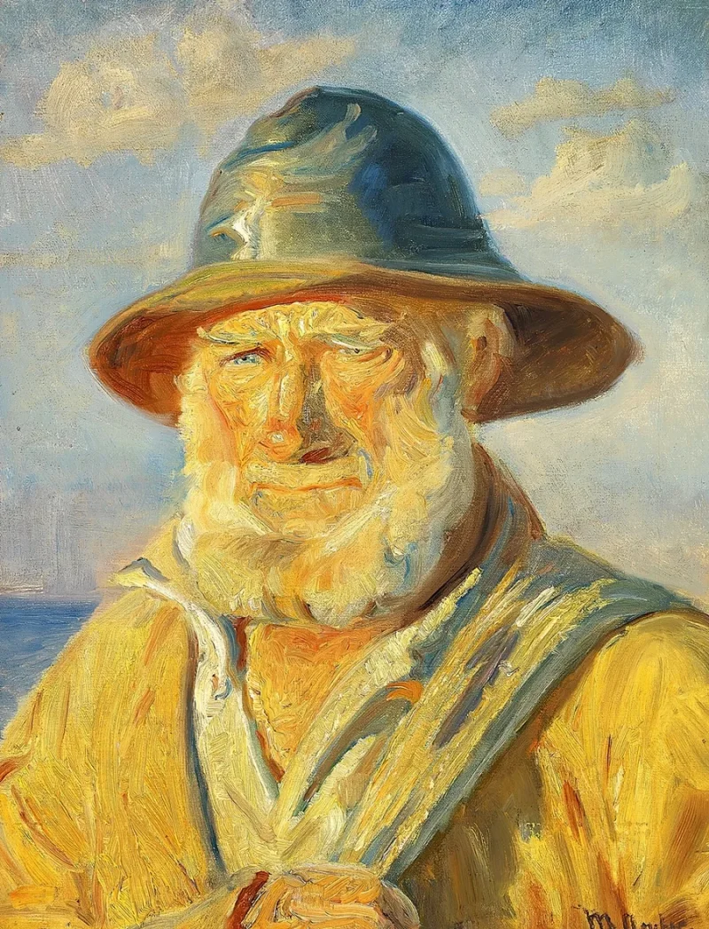 Michael Ancher - Skagen-Fischer in der Abendsonne 1903 | Giclée Kunstdruck gerahmt