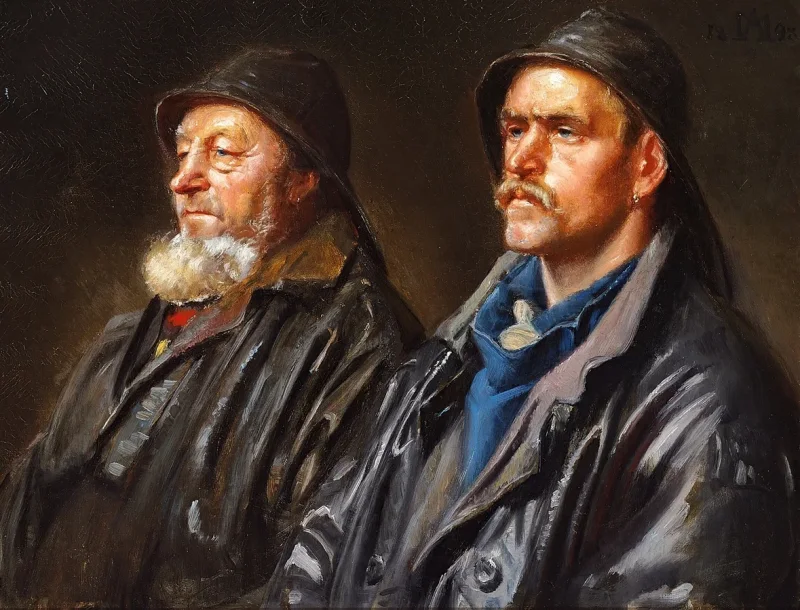 Michael Ancher - Zwei Fischer 1898 | Giclée Kunstdruck gerahmt