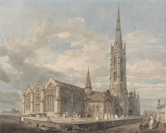 Nordostansicht der Grantham Church, Lincolnshire - 1797