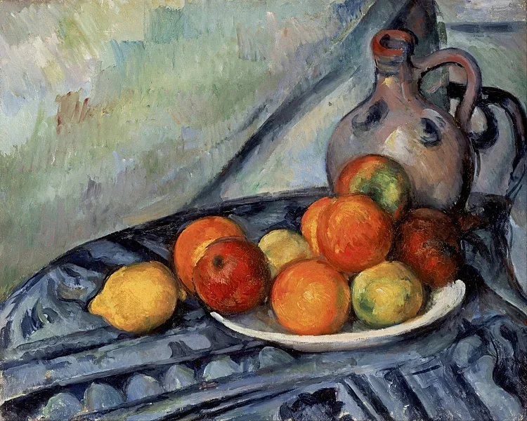Frugt og en kande på et bord - 1890
