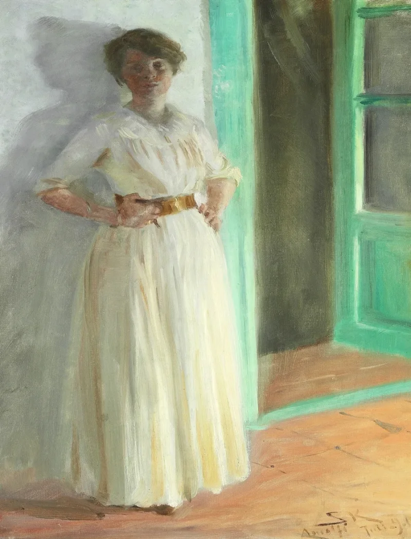 Peder Severin Krøyer - Porträt von Marie Krøyer 1890 | Giclée Kunstdruck gerahmt