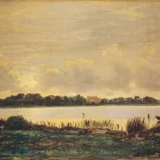 Peter Christian Skovgaard | Udsigt over Præstø Fjord til Nysø Gods - 1845 | Indrammet kunsttryk | Danmarks Guldalder