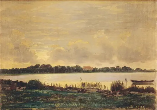 Peter Christian Skovgaard | Blick über den Præstø-Fjord auf das Herrenhaus von Nysø – 1845 | Gerahmter Kunstdruck | Goldenes Zeitalter Dänemark