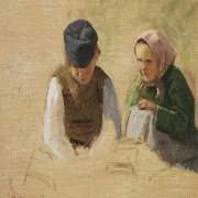 Peter Christian Skovgaard | Bondedreng og syende bondepige - 1878 | Indrammet kunsttryk | Danmarks Guldalder