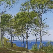 Peter Christian Skovgaard | Udsigt gennem bøgetræer over en fjord - 1849 | Indrammet kunsttryk | Danmarks Guldalder