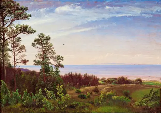 Peter Christian Skovgaard | Udsigt fra Sjællands nordkyst over Kattegat og Kullabe - 1832 | Indrammet kunsttryk | Danmarks Guldalder