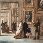 Peter Christian Skovgaard | Interiør med besøgende i Palazzo Pitti i Florenz - 1853 | Indrammet kunsttryk | Danmarks Guldalder