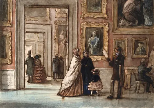 Peter Christian Skovgaard | Interiør med besøgende i Palazzo Pitti i Florenz - 1853 | Indrammet kunsttryk | Danmarks Guldalder