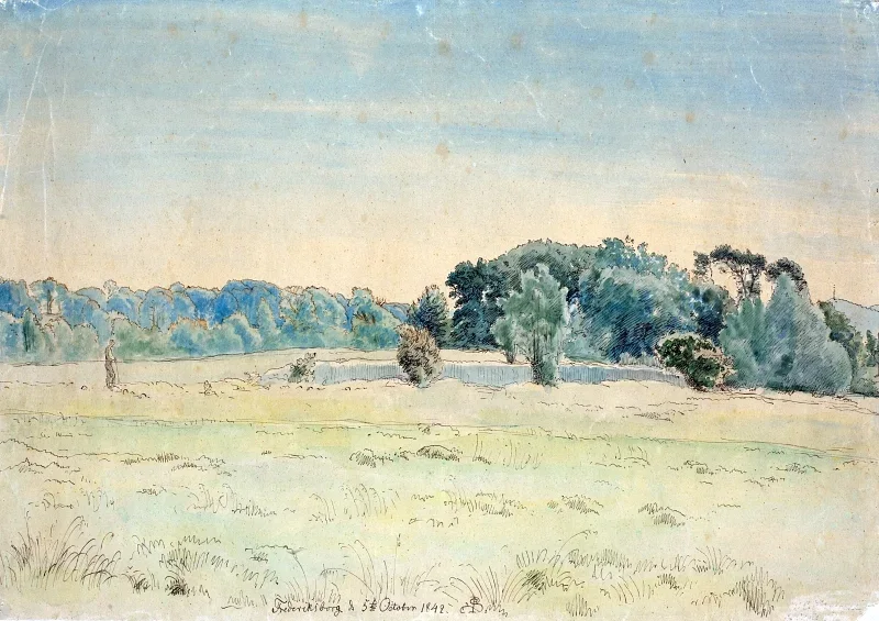 Peter Christian Skovgaard | Landschaft bei Frederiksborg - 1841 | Gerahmter Kunstdruck | Goldenes Zeitalter Dänemark
