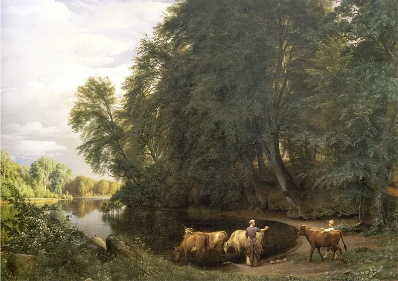 Peter Christian Skovgaard | Sommereftermiddag ved en sø – 1859 | Indrammet kunsttryk | Danmarks Guldalder