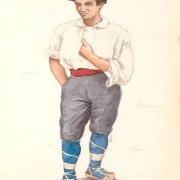 Peter Christian Skovgaard | Italiensk mand med snøresko og hat med fjer - 1869 | Indrammet kunsttryk | Danmarks Guldalder