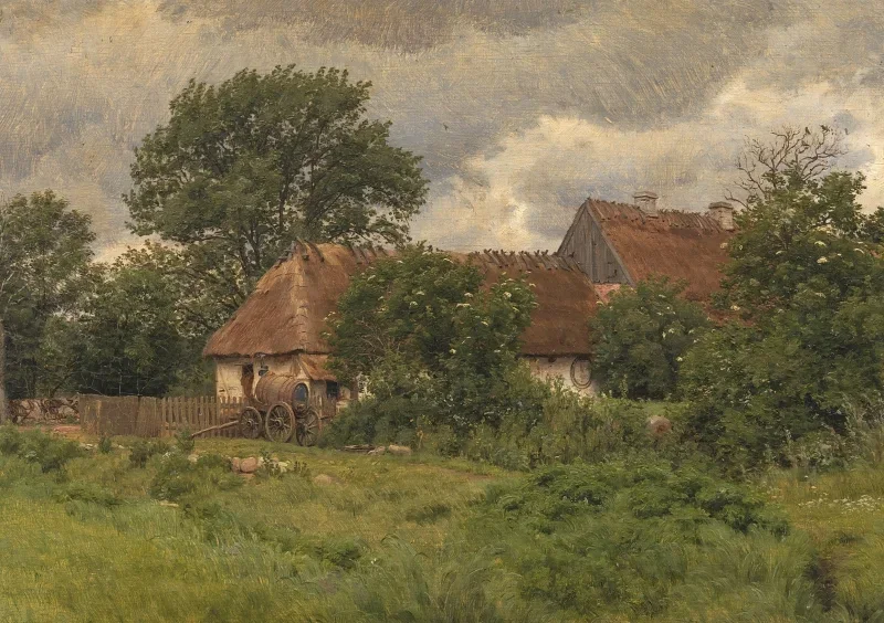 Peter Christian Skovgaard | Gamle udbygninger ved en herregård - 1876 | Indrammet kunsttryk | Danmarks Guldalder